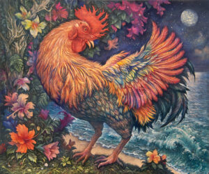 rooster under the moon