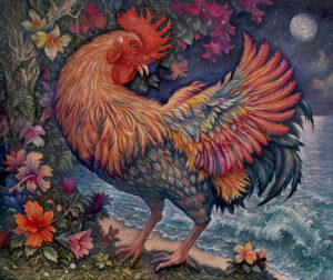rooster under the moon